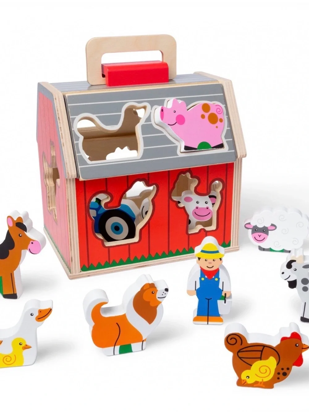 Melissa & Doug Take-Along Wooden Sorting Barn Learning Toy with Flip-Up Roof